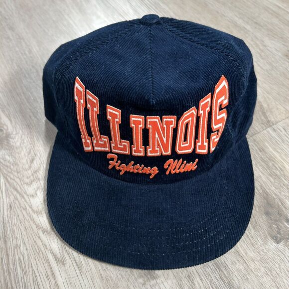 P Cap Other - Vintage Illinois Fighting Illini Hat Snapback‎ Blue Corduroy Cap Made in USA